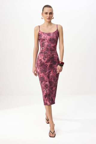 TRENDYOLMİLLA Women's Purple Floral Maxi Sleeveless Bodycon Dresses