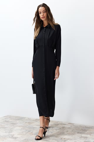 Trendyol Modest Women's Black Plain Maxi Long Casual Shirt dress Modest Dresses