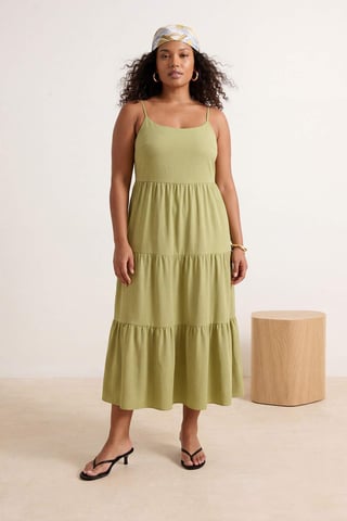 Trendyol Curve Women's Green Plain Maxi Sleeveless Casual A-line Plus Size Dress