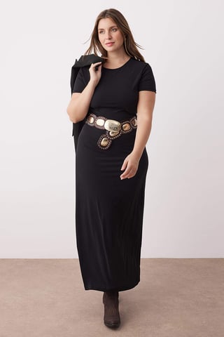 Trendyol Curve Women's Black Plain Maxi Short Evening / Daily A-line Plus Size Dress