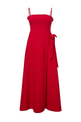 Trendyol Curve Women's Red Plain Maxi Sleeveless Party A-line Plus Size Dress