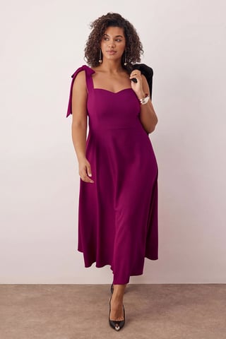 Trendyol Curve Women's Purple Plain Maxi Sleeveless Stylish/Night A-line Plus Size Dress