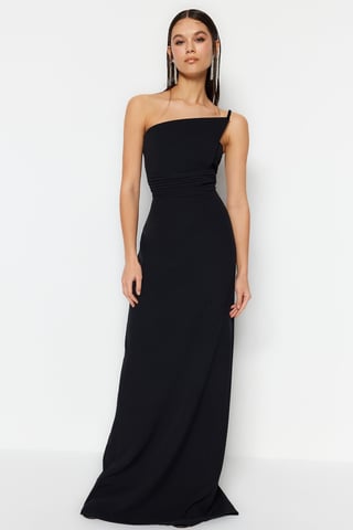 TRENDYOLMİLLA Women's Black Plain Maxi Sleeveless Graduation / Prom A-line Evening & Prom Dress