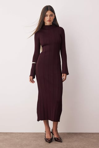 TRENDYOLMİLLA Women's Purple Plain Maxi Long Casual Bodycon Dresses