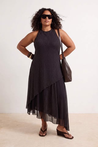 Trendyol Curve Women's Brown Polka dot Maxi Sleeveless A-line Plus Size Dress