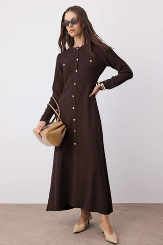Trendyol Modest Women's Brown Plain Maxi Long Casual A-line Modest Dresses