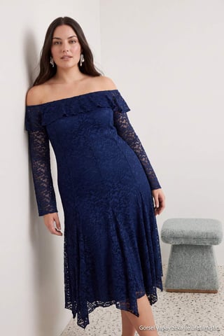 Trendyol Curve Women's Dark blue Plain Maxi Long A-line Plus Size Dress