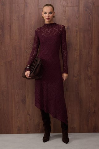 TRENDYOLMİLLA Women's Purple Plain Maxi Long Evening / Daily Asymmetric Dresses