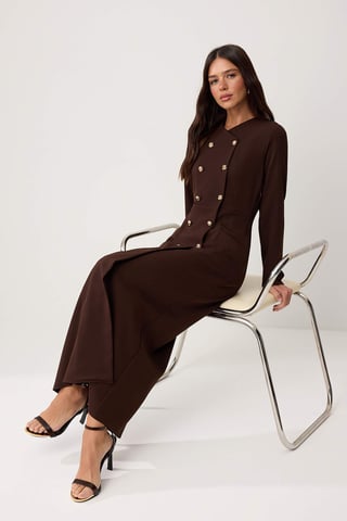 Trendyol Modest Women's Brown Plain Maxi Long Business Double-breasted Modest Dresses