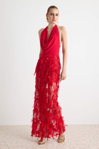 TRENDYOLMİLLA Women's Red Plain Maxi Sleeveless Shift Evening & Prom Dress