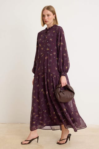 Trendyol Modest Women's Purple Floral Maxi Long Evening / Daily Shift Modest Dresses