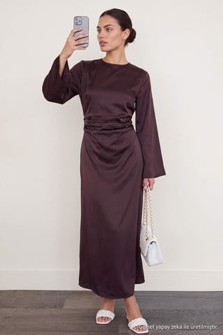 TRENDYOLMİLLA Women's Brown Plain Maxi Long Shift Dresses