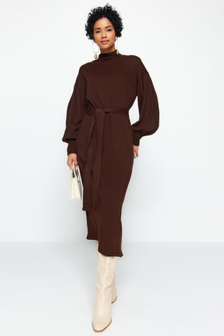 Trendyol Modest Women's Brown Plain Maxi Long Casual Shift Modest Dresses