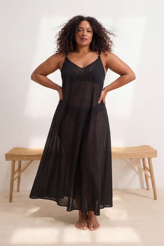 Trendyol Curve Women's Black Plain Maxi Sleeveless Beachwear A-line Plus Size Dress
