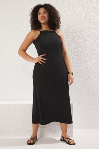 Trendyol Curve Women's Black Plain Maxi Sleeveless Casual A-line Plus Size Dress