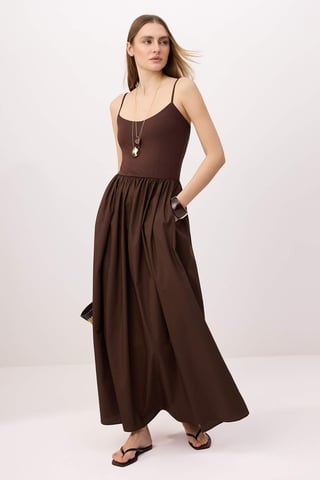 TRENDYOLMİLLA Women's Brown Plain Maxi Sleeveless Casual Skater Dresses