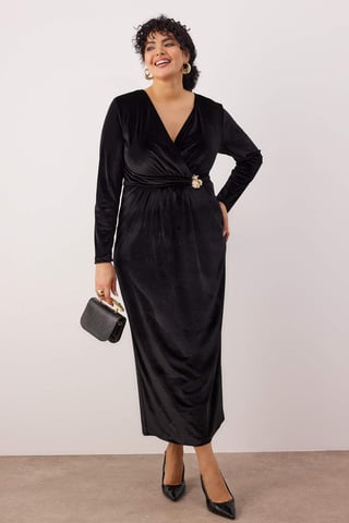Trendyol Curve Dam Svart Enfärgad Maxi Lång Fest Bodycon Plus size Klänning