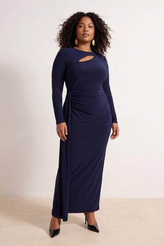 Trendyol Curve Women's Dark blue Plain Maxi Sleeveless Shift Plus Size Dress