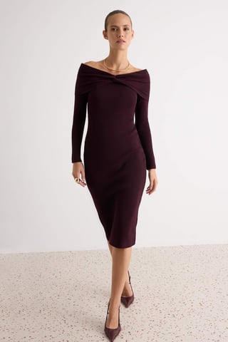 TRENDYOLMİLLA Women's Purple Plain Maxi Long Bodycon Dresses