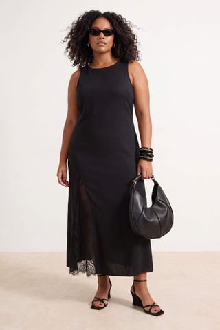 Trendyol Curve Women's Black Plain Maxi Sleeveless Casual A-line Plus Size Dress