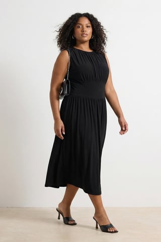 Trendyol Curve Women's Black Plain Maxi Sleeveless Casual A-line Plus Size Dress