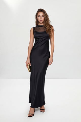 TRENDYOLMİLLA Women's Black Plain Maxi Sleeveless Shift Evening & Prom Dress