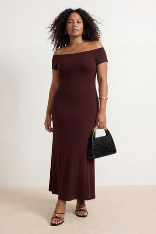 Trendyol Curve Women's Brown Plain Maxi Sleeveless Casual Shift Plus Size Dress