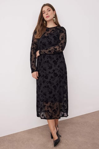 Trendyol Curve Women's Black Floral Maxi Long Casual A-line Plus Size Dress