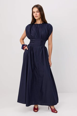 TRENDYOLMİLLA Women's Dark blue Plain Maxi Short Skater Dresses
