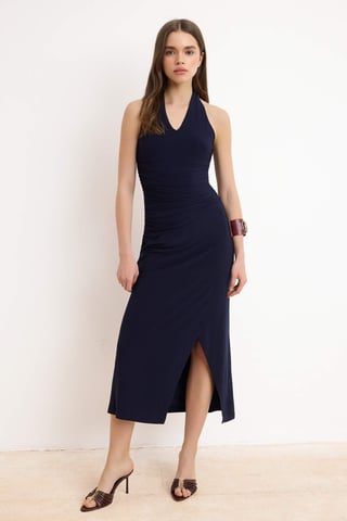 TRENDYOLMİLLA Women's Dark blue Plain Maxi Sleeveless Bodycon Dresses