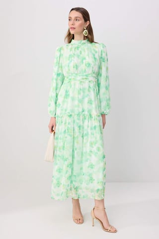 Trendyol Modest Women's Green Floral Maxi Long Casual Skater Modest Dresses