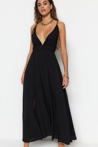 TRENDYOLMİLLA Women's Black Plain Maxi Sleeveless Beachwear A-line Beach Dresses