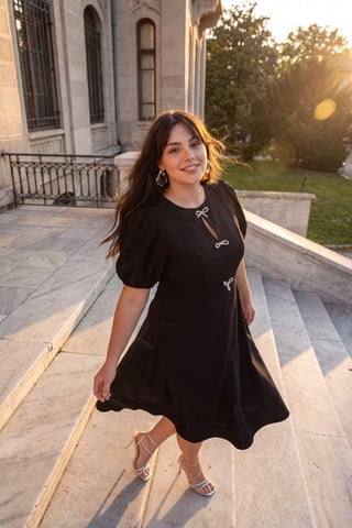 Trendyol Curve Women's Black Plain Midi Short Stylish/Night Skater Plus Size Dress