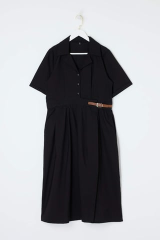 Trendyol Curve Women's Black Plain Midi Short Casual Shift Plus Size Dress