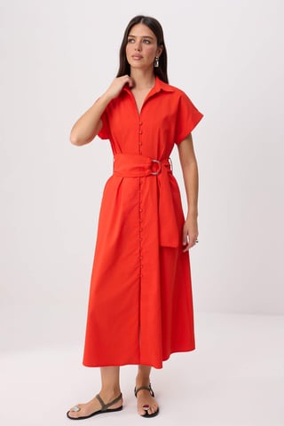 TRENDYOLMİLLA Women's Red Plain Midi Short A-line Dresses