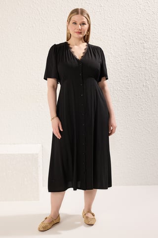 Trendyol Curve Women's Black Plain Midi Short Casual A-line Plus Size Dress