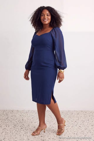 Trendyol Curve Women's Blue Plain Midi Long Stylish/Night Bodycon Plus Size Dress