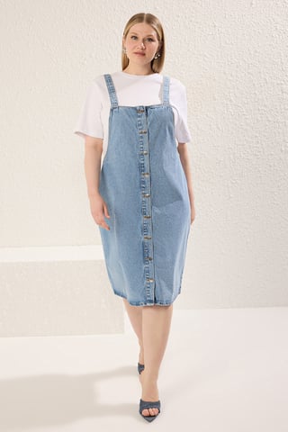 Trendyol Curve Women's Blue Plain Midi Sleeveless Casual Gilet Plus Size Dress