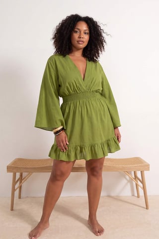 Trendyol Curve Women's Green Plain Short / Mini Long Beachwear Skater Plus Size Dress