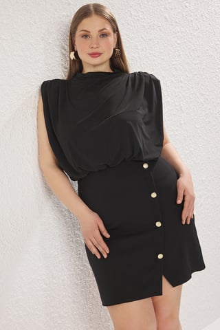 Trendyol Curve Women's Black Plain Short / Mini Long Casual A-line Plus Size Dress