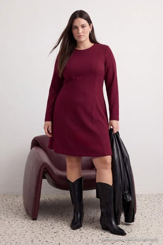 Trendyol Curve Women's Purple Plain Short / Mini Long A-line Plus Size Dress