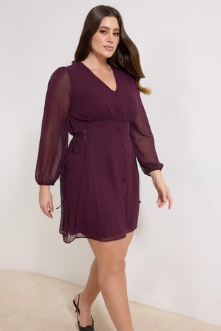 Trendyol Curve Women's Purple Plain Short / Mini Long Evening / Daily Skater Plus Size Dress