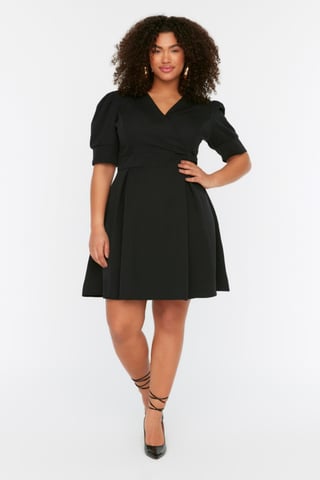 Trendyol Curve Women's Black Plain Short / Mini Short Evening / Daily A-line Plus Size Dress