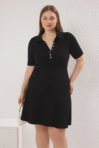Trendyol Curve Women's Black Plain Short / Mini Short Casual Skater Plus Size Dress