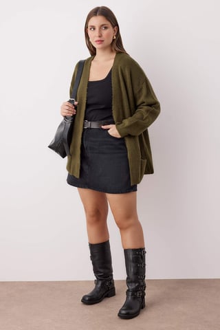 Trendyol Curve Women's Khaki Plain Long Regular fit Plus Size Cardigans