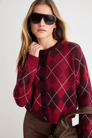 TRENDYOLMİLLA Women's Purple Plaid Three-Quarter Sleeve Regular fit Cardigans