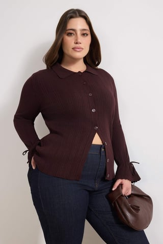Trendyol Curve Dam Vinröd Enfärgad Lång Figursydd Plus size Koftor