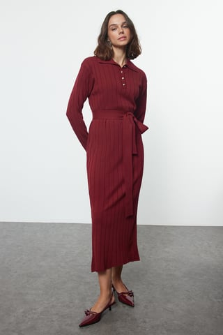 Trendyol Modest Women's Burgundy Plain Maxi Long Casual Shift Modest Dresses