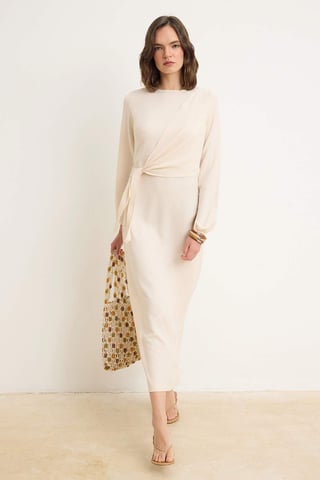 Trendyol Modest Women's Ecru Plain Maxi Long Casual Double-breasted Modest Dresses