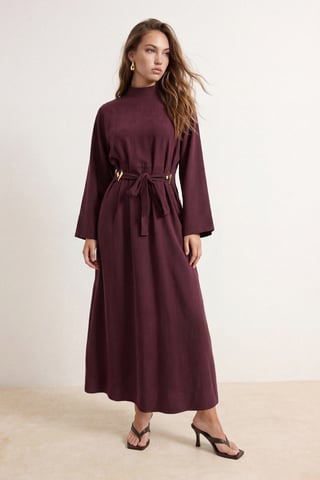 TRENDYOLMİLLA Women's Burgundy Plain Maxi Long A-line Modest Dresses